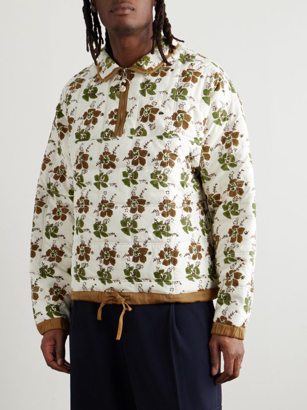Mineral Floral-Print Quilted Organic Cotton-Poplin Half-Zip Sweatshirt - FR Mineral Floral-Print Quilted Organic Cotton-Poplin Half-Zip Sweatshirt - FR