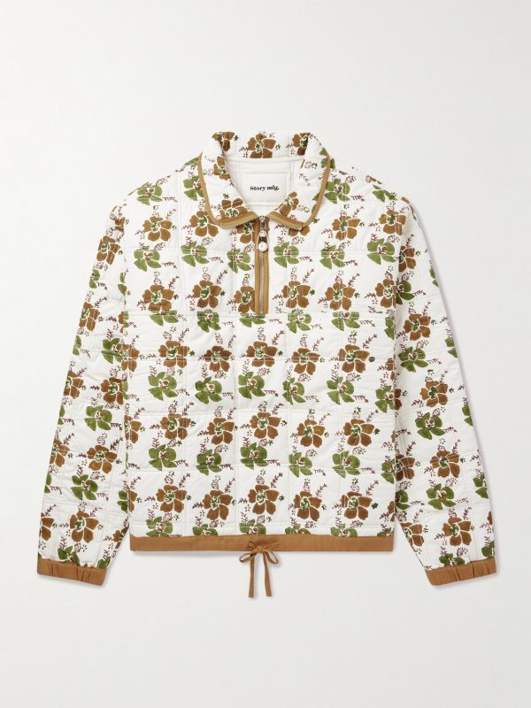 Mineral Floral-Print Quilted Organic Cotton-Poplin Half-Zip Sweatshirt Mineral Floral-Print Quilted Organic Cotton-Poplin Half-Zip Sweatshirt