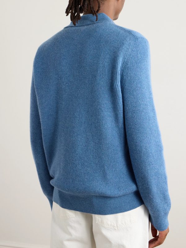 Slim-Fit Ribbed Cashmere Polo Shirt - BK Slim-Fit Ribbed Cashmere Polo Shirt - BK