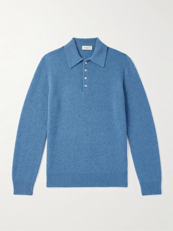 Slim-Fit Ribbed Cashmere Polo Shirt Slim-Fit Ribbed Cashmere Polo Shirt