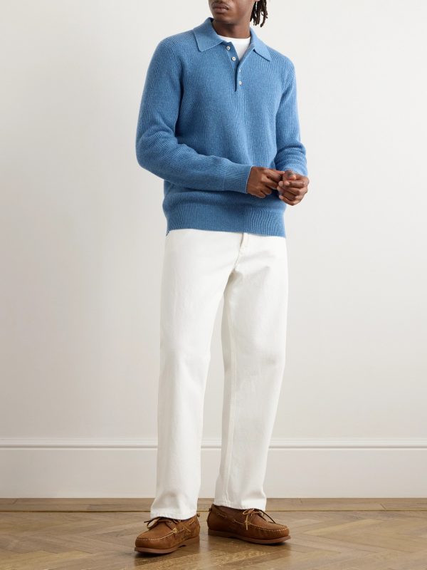 Slim-Fit Ribbed Cashmere Polo Shirt - OU Slim-Fit Ribbed Cashmere Polo Shirt - OU