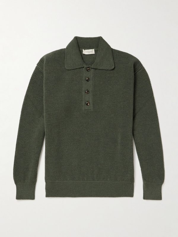 Textured-Knit Virgin Wool Polo Shirt