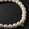 Rhodium-Plated, Pearl and Diamond Bracelet - BK Rhodium-Plated, Pearl and Diamond Bracelet - BK