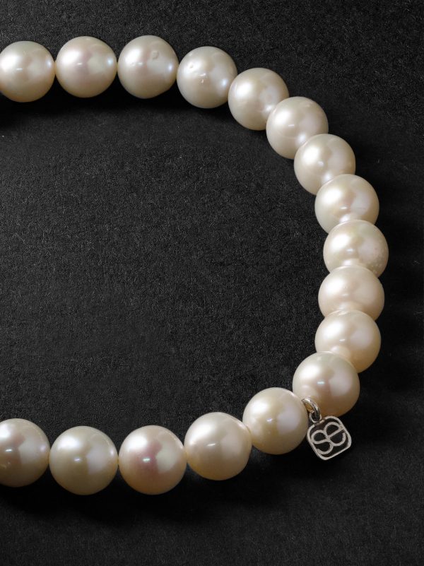 Rhodium-Plated, Pearl and Diamond Bracelet - BK Rhodium-Plated, Pearl and Diamond Bracelet - BK