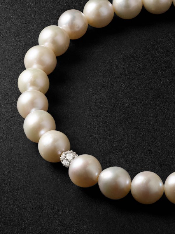 Rhodium-Plated, Pearl and Diamond Bracelet - CU Rhodium-Plated, Pearl and Diamond Bracelet - CU