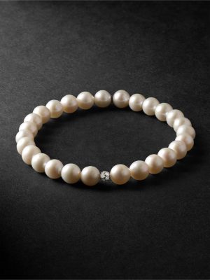 Rhodium-Plated, Pearl and Diamond Bracelet