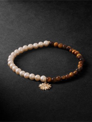 Evil Eye Petals 14-Karat Gold Multi-Stone Beaded Bracelet Evil Eye Petals 14-Karat Gold Multi-Stone Beaded Bracelet