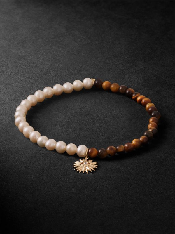 Evil Eye Petals 14-Karat Gold Multi-Stone Beaded Bracelet Evil Eye Petals 14-Karat Gold Multi-Stone Beaded Bracelet