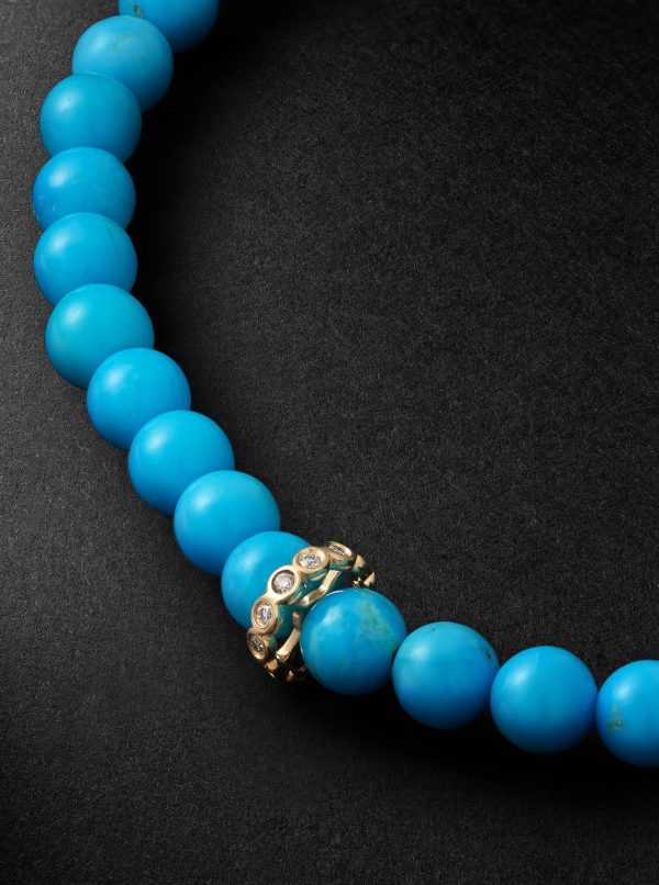 14-Karat Gold, Diamond and Turquoise Beaded Bracelet - CU 14-Karat Gold, Diamond and Turquoise Beaded Bracelet - CU