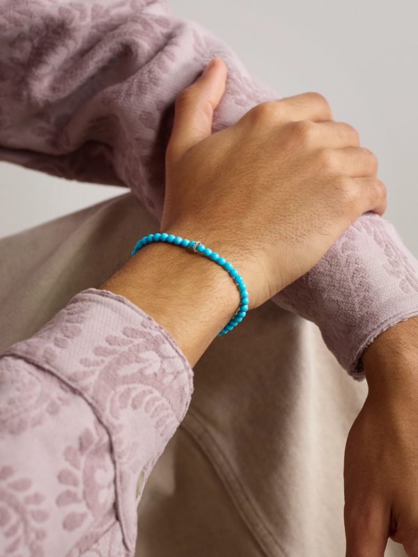 14-Karat Gold, Diamond and Turquoise Beaded Bracelet - FR 14-Karat Gold, Diamond and Turquoise Beaded Bracelet - FR