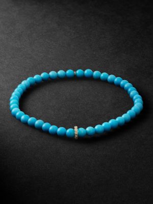 14-Karat Gold, Diamond and Turquoise Beaded Bracelet 14-Karat Gold, Diamond and Turquoise Beaded Bracelet