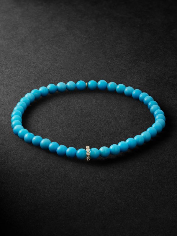 14-Karat Gold, Diamond and Turquoise Beaded Bracelet 14-Karat Gold, Diamond and Turquoise Beaded Bracelet