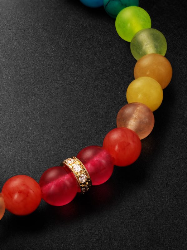 14-Karat Gold, Rainbow Jade and Diamond Beaded Bracelet - CU 14-Karat Gold, Rainbow Jade and Diamond Beaded Bracelet - CU