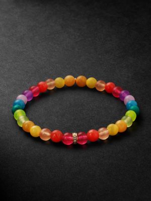 14-Karat Gold, Rainbow Jade and Diamond Beaded Bracelet 14-Karat Gold, Rainbow Jade and Diamond Beaded Bracelet