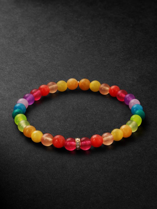 14-Karat Gold, Rainbow Jade and Diamond Beaded Bracelet 14-Karat Gold, Rainbow Jade and Diamond Beaded Bracelet
