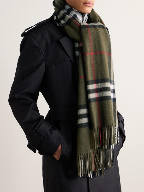 Fringed Checked Cashmere Scarf - OU Fringed Checked Cashmere Scarf - OU