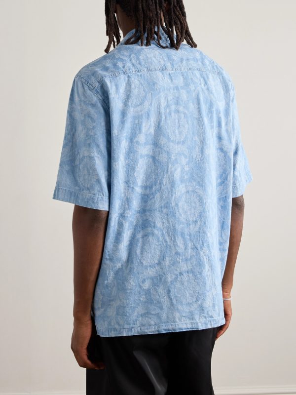 Camp-Collar Cotton-Chambray Jacquard Shirt - BK Camp-Collar Cotton-Chambray Jacquard Shirt - BK