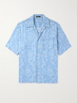Camp-Collar Cotton-Chambray Jacquard Shirt Camp-Collar Cotton-Chambray Jacquard Shirt