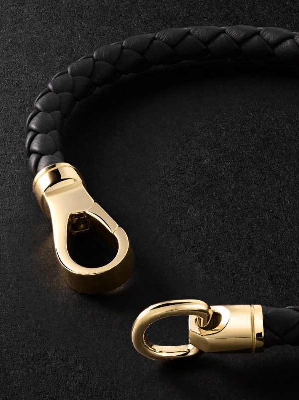 Braided Leather and 14-Karat Gold Bracelet - BK Braided Leather and 14-Karat Gold Bracelet - BK