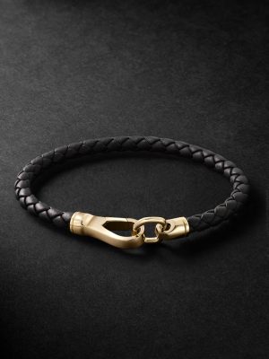 Braided Leather and 14-Karat Gold Bracelet Braided Leather and 14-Karat Gold Bracelet