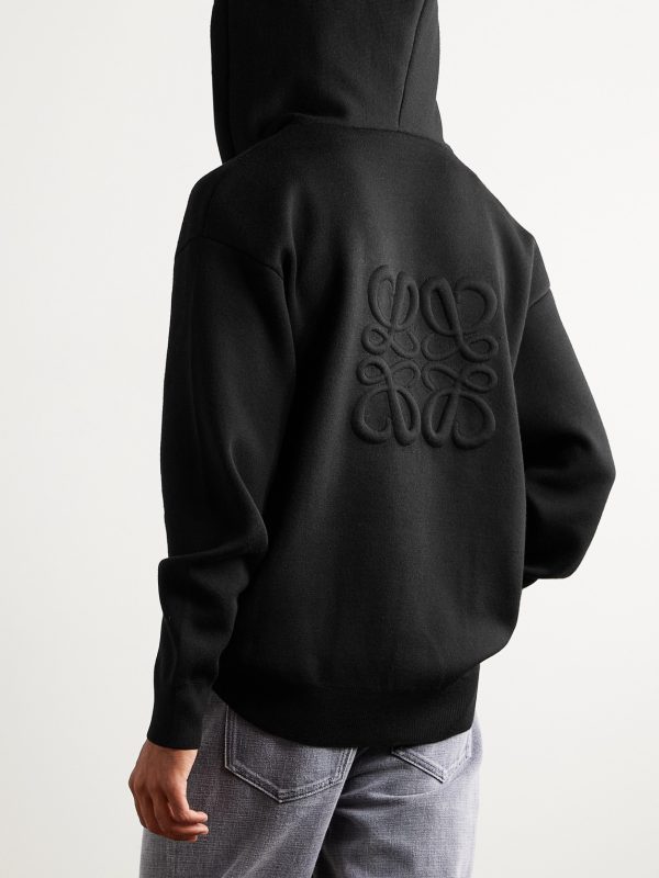 Logo-Embossed Wool-Blend Zip-Up Hoodie - BK