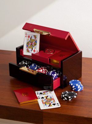 Sutton Leather and Walnut Wood Poker Set Sutton Leather and Walnut Wood Poker Set