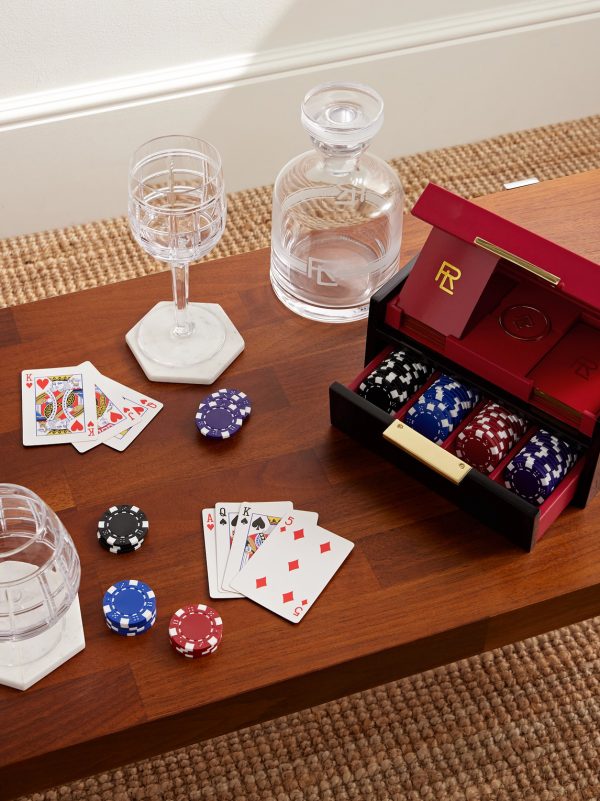 Sutton Leather and Walnut Wood Poker Set - OU