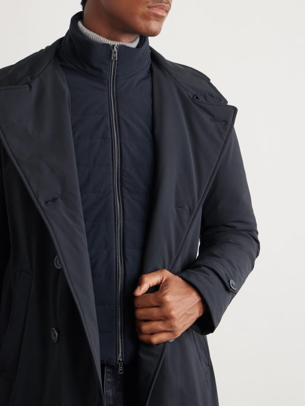 Double-Breasted Padded Stretch-Shell Down Peacoat - E2