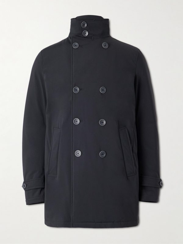 Double-Breasted Padded Stretch-Shell Down Peacoat
