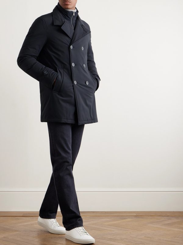 Double-Breasted Padded Stretch-Shell Down Peacoat - OU