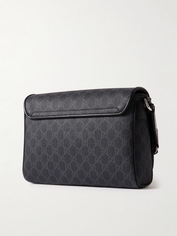 Monogrammed Coated-Canvas and Leather Messenger Bag - BK Monogrammed Coated-Canvas and Leather Messenger Bag - BK