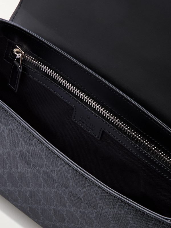 Monogrammed Coated-Canvas and Leather Messenger Bag - E1 Monogrammed Coated-Canvas and Leather Messenger Bag - E1
