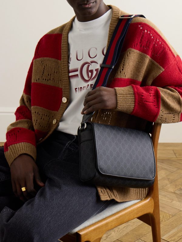 Monogrammed Coated-Canvas and Leather Messenger Bag - OU Monogrammed Coated-Canvas and Leather Messenger Bag - OU