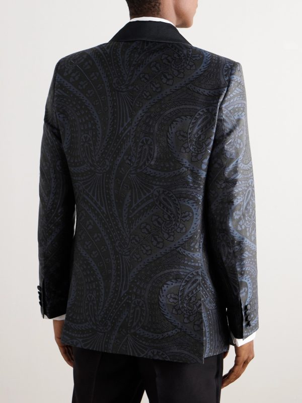 Twill-Trimmed Paisley-Jacquard Cotton and Silk-Blend Tuxedo Jacket - BK Twill-Trimmed Paisley-Jacquard Cotton and Silk-Blend Tuxedo Jacket - BK