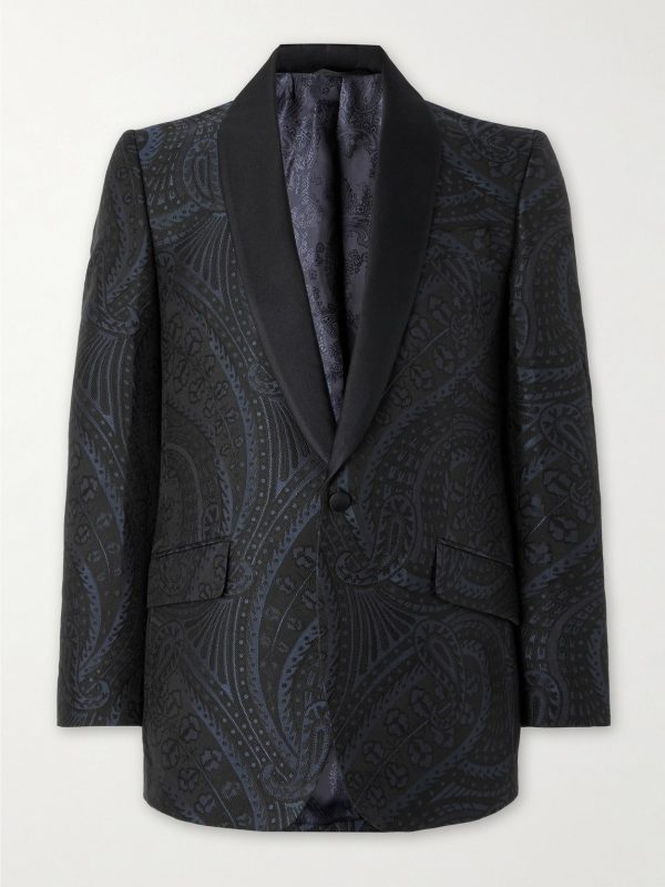 Twill-Trimmed Paisley-Jacquard Cotton and Silk-Blend Tuxedo Jacket Twill-Trimmed Paisley-Jacquard Cotton and Silk-Blend Tuxedo Jacket