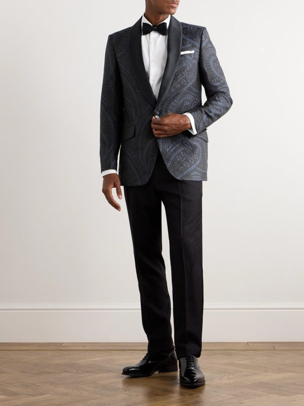 Twill-Trimmed Paisley-Jacquard Cotton and Silk-Blend Tuxedo Jacket - OU Twill-Trimmed Paisley-Jacquard Cotton and Silk-Blend Tuxedo Jacket - OU