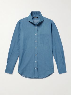 Slim-Fit Cutaway-Collar Cotton-Chambray Shirt