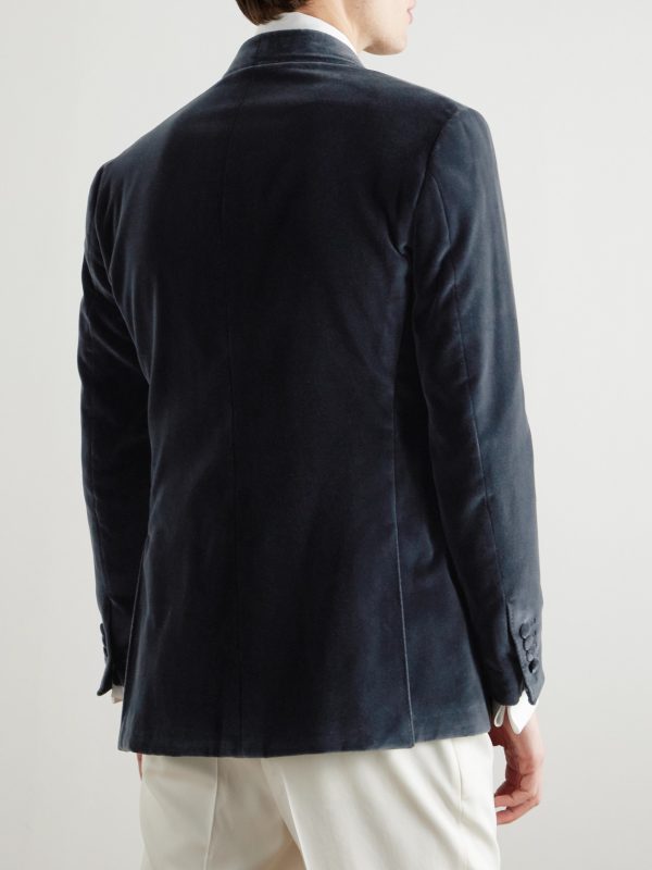 Shawl-Lapel Double-Breasted Cotton-Velvet Tuxedo Jacket - BK Shawl-Lapel Double-Breasted Cotton-Velvet Tuxedo Jacket - BK