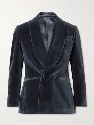 Shawl-Lapel Double-Breasted Cotton-Velvet Tuxedo Jacket
