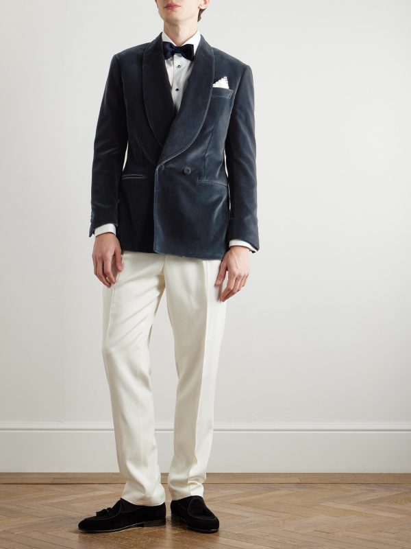 Shawl-Lapel Double-Breasted Cotton-Velvet Tuxedo Jacket - OU Shawl-Lapel Double-Breasted Cotton-Velvet Tuxedo Jacket - OU
