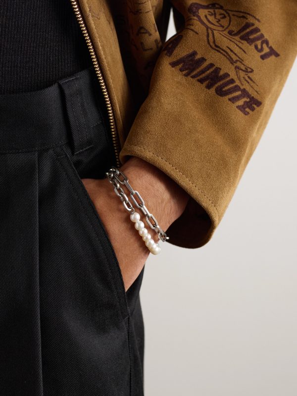 Trio Elm Burnished Sterling Silver and Pearl Wrap Bracelet - FR Trio Elm Burnished Sterling Silver and Pearl Wrap Bracelet - FR