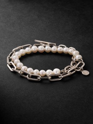 Trio Elm Burnished Sterling Silver and Pearl Wrap Bracelet
