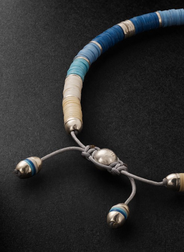 Rizon Sterling Silver, Vinyl and Cord Bracelet - BK Rizon Sterling Silver, Vinyl and Cord Bracelet - BK