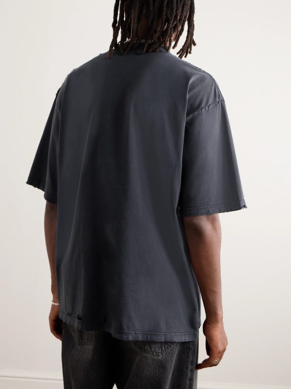 Oversized Distressed Printed Cotton-Jersey T-Shirt - BK