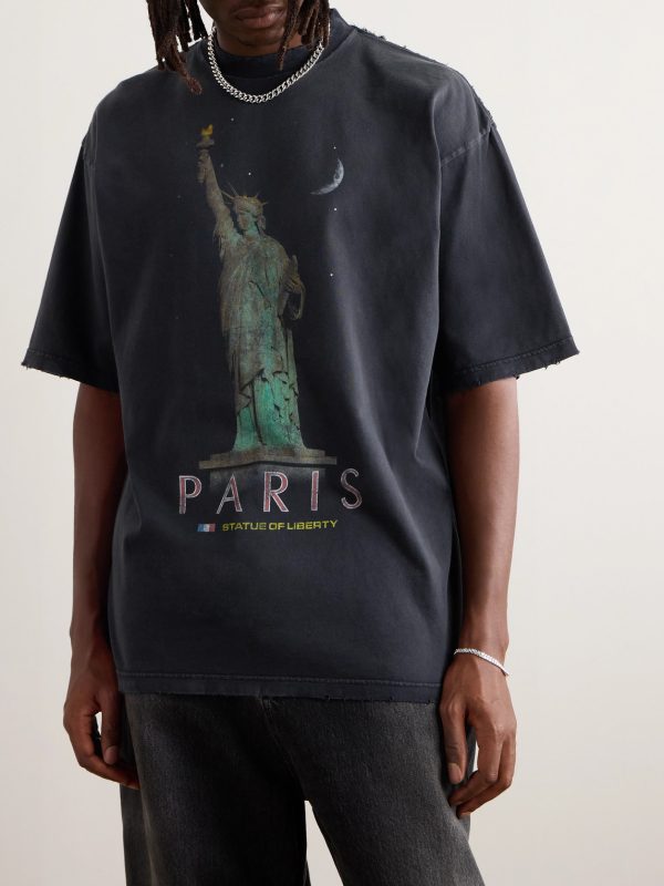 Oversized Distressed Printed Cotton-Jersey T-Shirt - FR