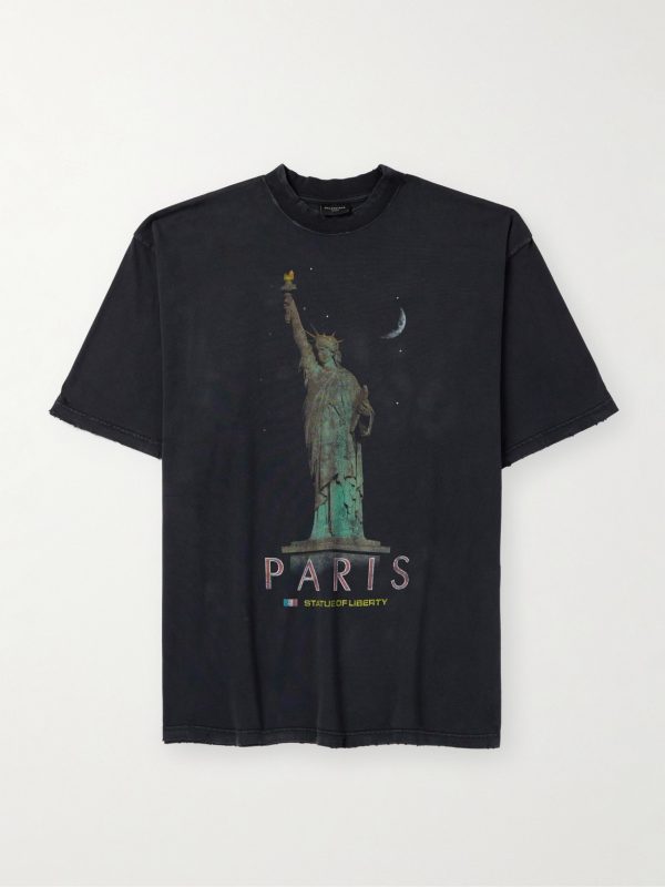 Oversized Distressed Printed Cotton-Jersey T-Shirt