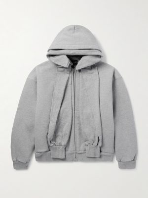 Incognito Oversized Layered Stretch-Cotton Jersey Zip-Up Hoodie Incognito Oversized Layered Stretch-Cotton Jersey Zip-Up Hoodie