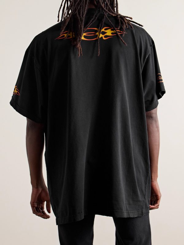 Oversized Distressed Logo-Print Cotton-Jersey T-Shirt - BK Oversized Distressed Logo-Print Cotton-Jersey T-Shirt - BK