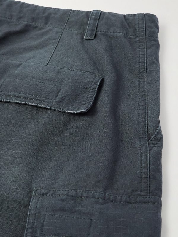 Wide-Leg Distressed Cotton-Ripstop Drawstring Cargo Trousers - CU Wide-Leg Distressed Cotton-Ripstop Drawstring Cargo Trousers - CU