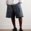 Wide-Leg Distressed Cotton-Ripstop Drawstring Cargo Trousers - E2 Wide-Leg Distressed Cotton-Ripstop Drawstring Cargo Trousers - E2